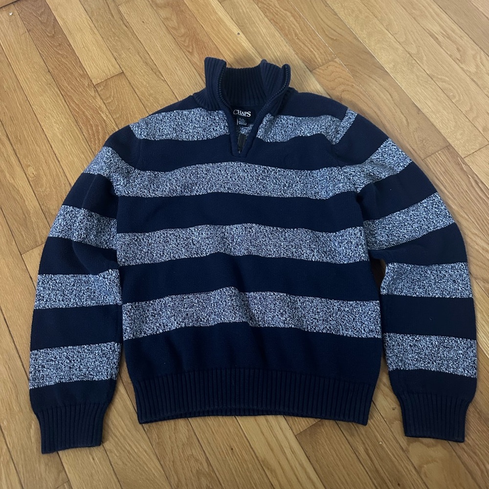 Boys Chaps Navy Striped Zip-Up Sweater Size Large (14/16)